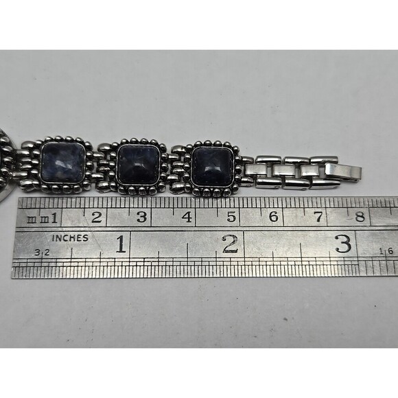 Victoria Lace Quartz Blue Cabochon Watch Japan Silver Tone Womens New Battery - Picture 8 of 10